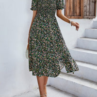 Bohemia Floral Puff Sleeve Flounce Sleeve Dress