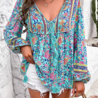All Over Floral Print Cross Deep V Boho Top