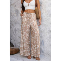 Allover Print Drawstring Pockets Wide Leg Pants
